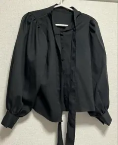 【美品】グレイル ブラックブラウス 長袖 ボウタイブラウス L バックボタンのサムネイル