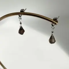 【シンプル】スモーキークォーツ（天然石）ひとつぶピアス　A- 5