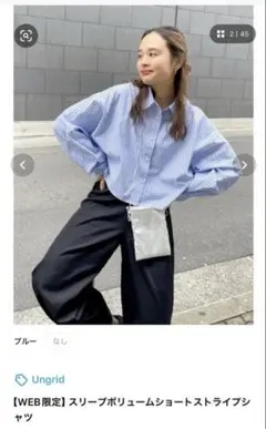 Ungrid アングリッド　スリーブボリュームショートストライプシャツ