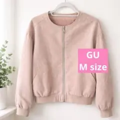 GU ジーユー　アウター　ノーカラー　スエード　ジャケット　ピンクベージュ
