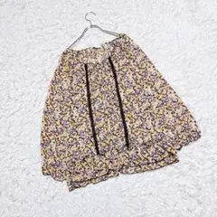 【grove】　花柄シアーブラウス　（Ｍ）　長袖　レース　透け感　フリル　薄手