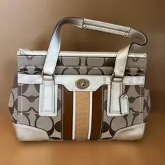 Coach シグネチャートートバッグキャンバス茶系Xゴールド