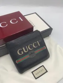 GUCCI グッチ 二つ折り財布 シマ シェリーライン レザー ブラック 黒