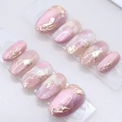 【269】ネイルチップSサイズ ピンクマグネット　金箔　ニュアンス　マーブル