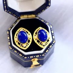 【幸運の象徴】天然石 ラピスラズリ ピアス S925 宮廷風 アンティーク調