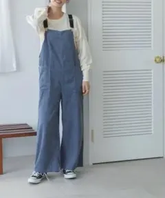 ペアマノン　大人フリーサイズ　青 コットン混合 コーデュロイサロペット