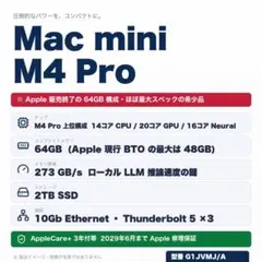 [AC+3年付]Mac mini M4 Pro 64GB 2TB 10GbE