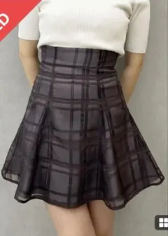 MERCURYDUO シアーチェックバックレースアップミニスカパン ブラウン