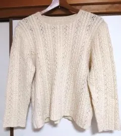 ふじ様専用　手編み　セーター　オフホワイト　ラメ糸