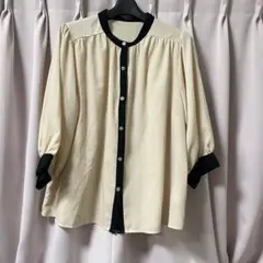 OFALO アイボリー ブラック 五分袖シャツ