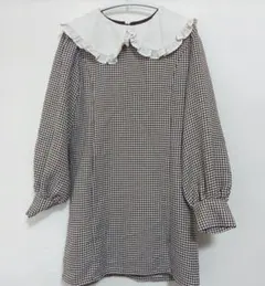 GRL 千鳥格子 フリル襟 ワンピース S
