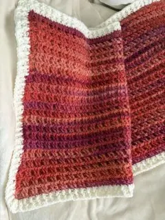 かぎ針編みブランケット 赤オレンジグラデーション