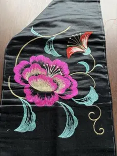 アンティーク名古屋帯☆大正ロマン☆しつけ糸付☆ブラックベースに花の刺繍