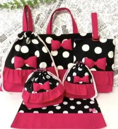 レッスンバッグ　6点セット　帆布ドット　ハンドメイド
