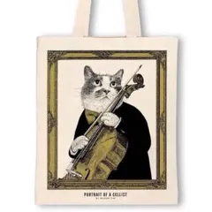 【新品未使用】猫のチェリスト柄 キャンバストートバッグ