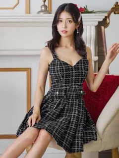 最終値下げ中♡ツイードフレアドレス 黒 キャバ ドレス