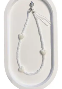 【No.79】ビーズストラップ　ホワイト　ハート　シンプル