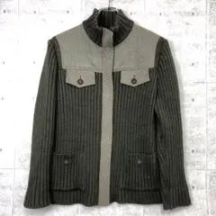LINEAR レトロ 英国トラッド ハウンドトゥース切替 リブニットジャケット
