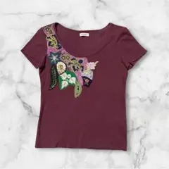 MAX&Co. レディース半袖カットソー 花柄 刺繍 リブ 紫 M Y2Kのサムネイル
