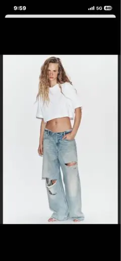 IVE レイ着用　ZARA ミッドライズ折り返しウエストデニムパンツ 36 IVE レイ着用 ZARA ミッドライズ折り返しウエストデニムパンツ 36