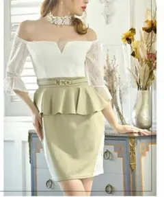 リューユ ミニドレス ホワイト グリーン レース