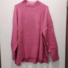 オーバーサイズ タートルネック ニット ピンク