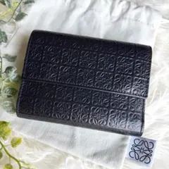 ロエベ 三つ折り財布 トライフォールド ウォレット　リピートアナグラム ブラック