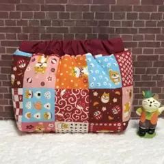 和柄パッチワーク♪柴犬さん♪ハンドメイド＊ふんわりバネポーチ