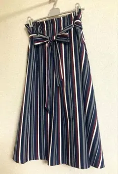 インデックス リボンベルト付きマルチストライプスカート Mサイズ ネイビー 紺