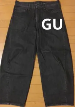 GU 32 ダークグレー デニム ワイドパンツ