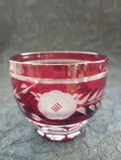 56 赤被切子ガラス冷茶5個セット