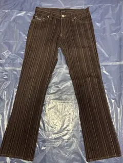 BURBERRY BLACK LABEL ブラウンストライプ フレアパンツ