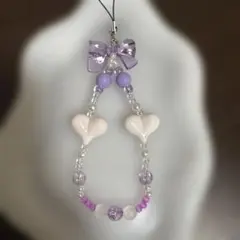 ハート型リボン付き携帯ストラップ