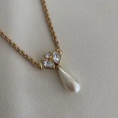 Christian Dior ディオール パール付きネックレス ゴールド リーフ 