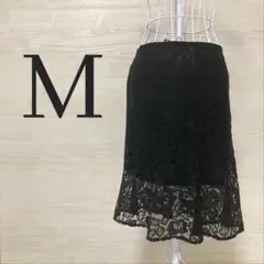 レーススカート　膝丈　タイトスカート　Mサイズ　黒　ブラック