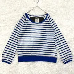 長袖トップス カットソー ボーダー M オフホワイト 青 カジュアル