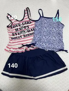 マザウェイズ　水着 140 /150 女の子 ボーダー 花柄 紺