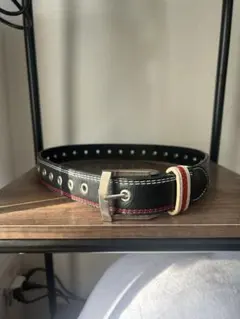 レザー スタッズベルト 赤白ステッチ