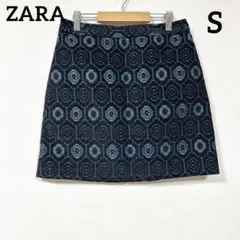 ZARA 総柄台形ミニスカート ネイビー Sサイズ