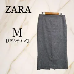 ◇ザラ◇ZARA【M】タイトスカート ヘリボーン柄 スリット ミディ丈 ウール混