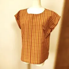 夏色の正絹反物でハンドメイド❣️シンプルフレンチスリーブブラウス❣️M〜Lのサムネイル