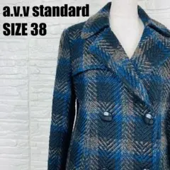 a.v.v standard チェック ウール混 ロングコート 38 2432のサムネイル