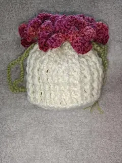 No.036　★☆手編み・ハンドメイド☆★【新作】お花の巾着ポーチ　ブーケポーチ