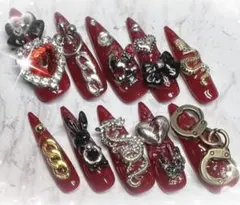 ネイルチップ 赤 量産型 地雷系 y2k ゴシック ゴテゴテ 派手 姫ギャル 赤