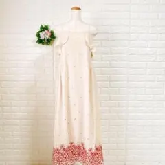 a1965美品リリーブラウン キャミソールマキシワンピース刺繍 花柄 リゾートF