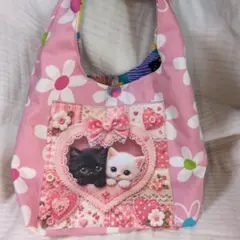 ワンハンドルミニバックパネル猫ハンドメイド持ち手１つ