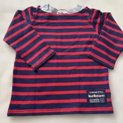 HOT BISCUITS 赤と紺のストライプ長袖Tシャツ 80cm