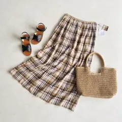 human woman スラブ コットン チェックスカートのサムネイル