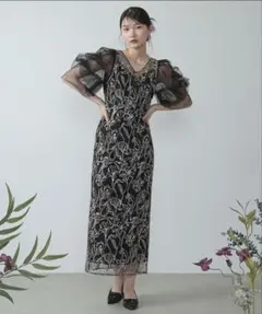 Kana　刺繍レース チュールスリーブ コクーン オケージョンドレスのサムネイル