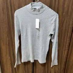 ユニクロ リブハイネック T 長袖 Mサイズ ボーダー